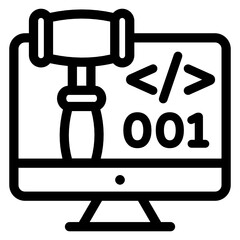 
Hammer inside computer denoting linear icon of cybercrime law 
