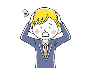 頭を抱える白人ビジネスマンのイラスト