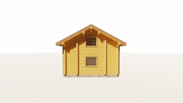 beautiful tiny log house on 2 floors with a balcony and terrace on an isolated background. Cottage, villa. Photorealistic image for advertising materials