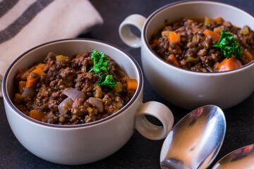 minced meat stew with legumes and vegetables