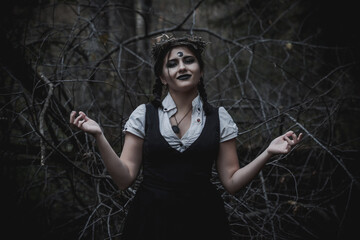 Witch in the form of a student in the forest