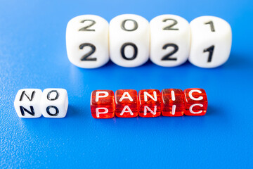 word no panic made of cubes and next year 2021