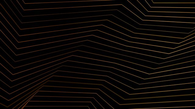 Black abstract motion background with golden curved lines. Video animation Ultra HD 4K 3840x2160