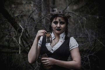 Witch in the form of a student in the forest