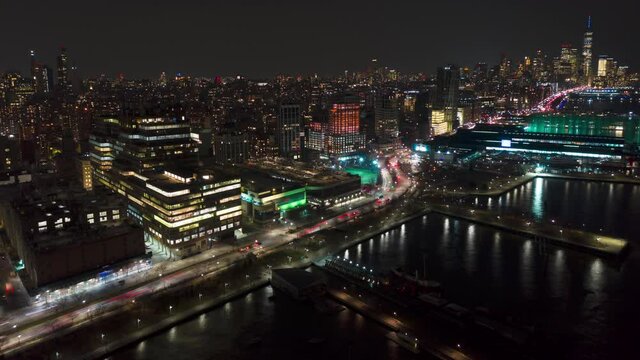 Aerial Night Time-lapse of Downtown Manhattan