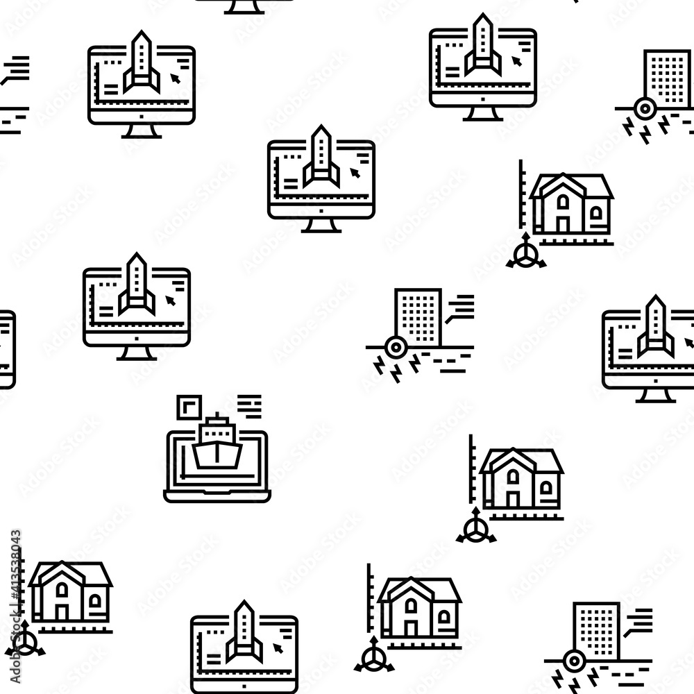 Poster modeling engineering vector seamless pattern thin line illustration