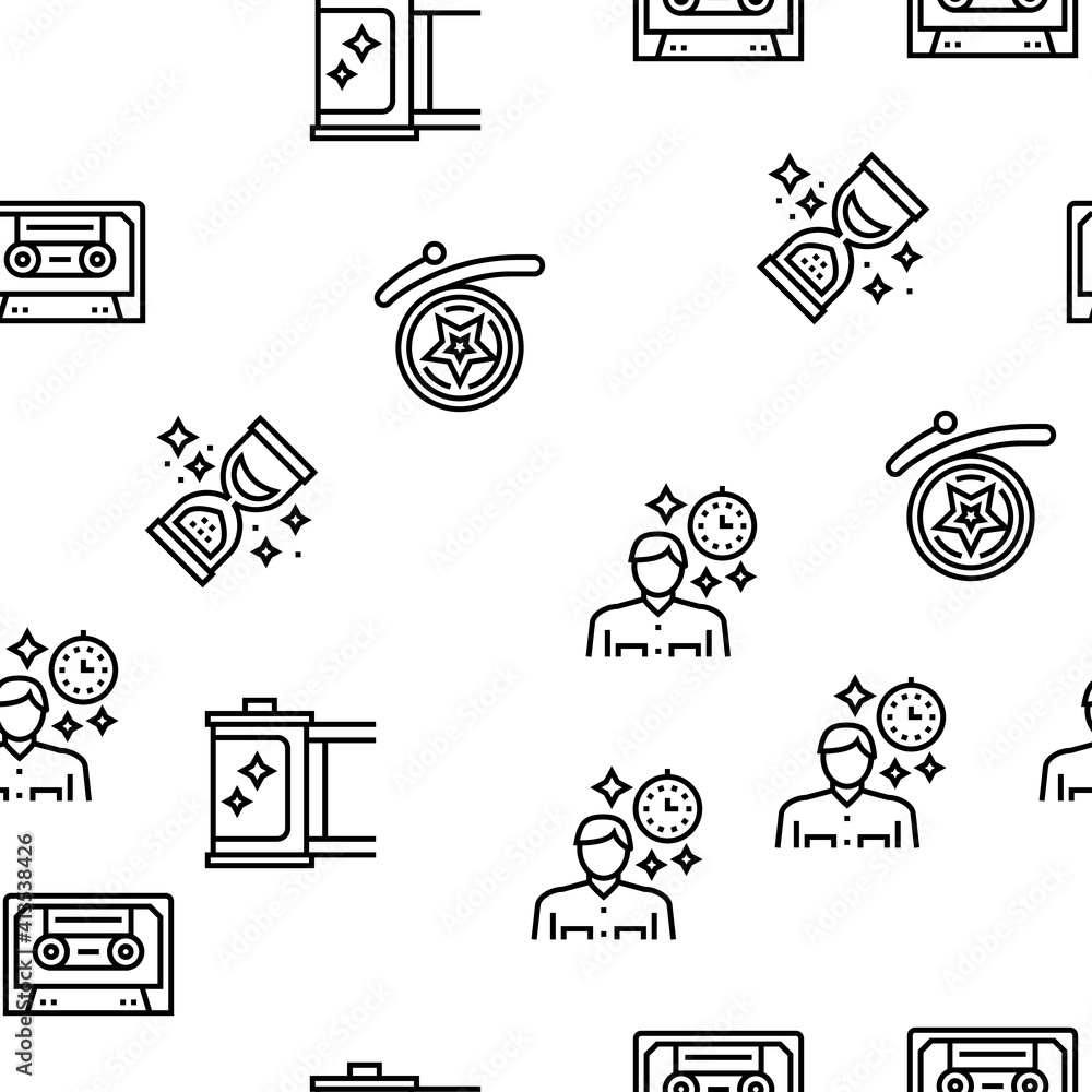 Poster nostalgia and memory vector seamless pattern thin line illustration
