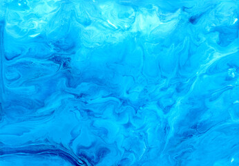 Abstract fluid art background. Blue, cyan and white colors mix together. Beautiful creative print. Abstract art hand paint. Original artwork. Color splashing on paper. Cosmic texture