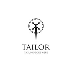 Tailor logo luxury needle and thread icon, sewing silhouette, vector illustration best logo design