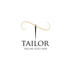 Tailor logo luxury needle and thread icon, sewing silhouette, vector illustration best logo design