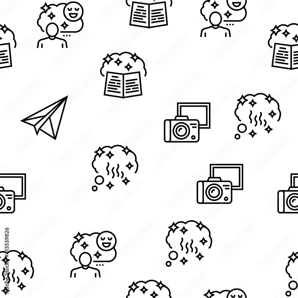 Poster nostalgia and memory vector seamless pattern thin line illustration