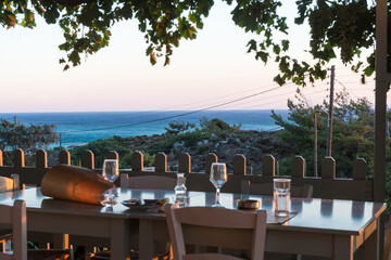 Seascape tropical beach restaurant, shallow focus