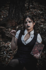 Witch in the form of a student in the forest