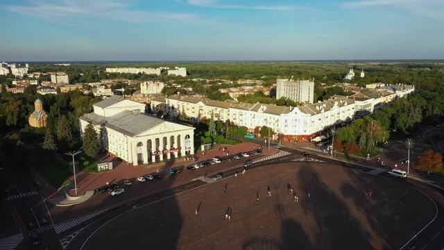 The Chernigov city at the autumn aerial view.