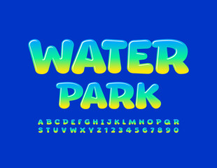 Vector creative logo Water Park. Gradient color Font. Bright set of Alphabet Letters and Numbers