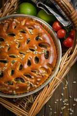 meat pie on a wooden table
