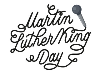 card Martin Luther King Day. microphone and lettering by wire. Vector illustration