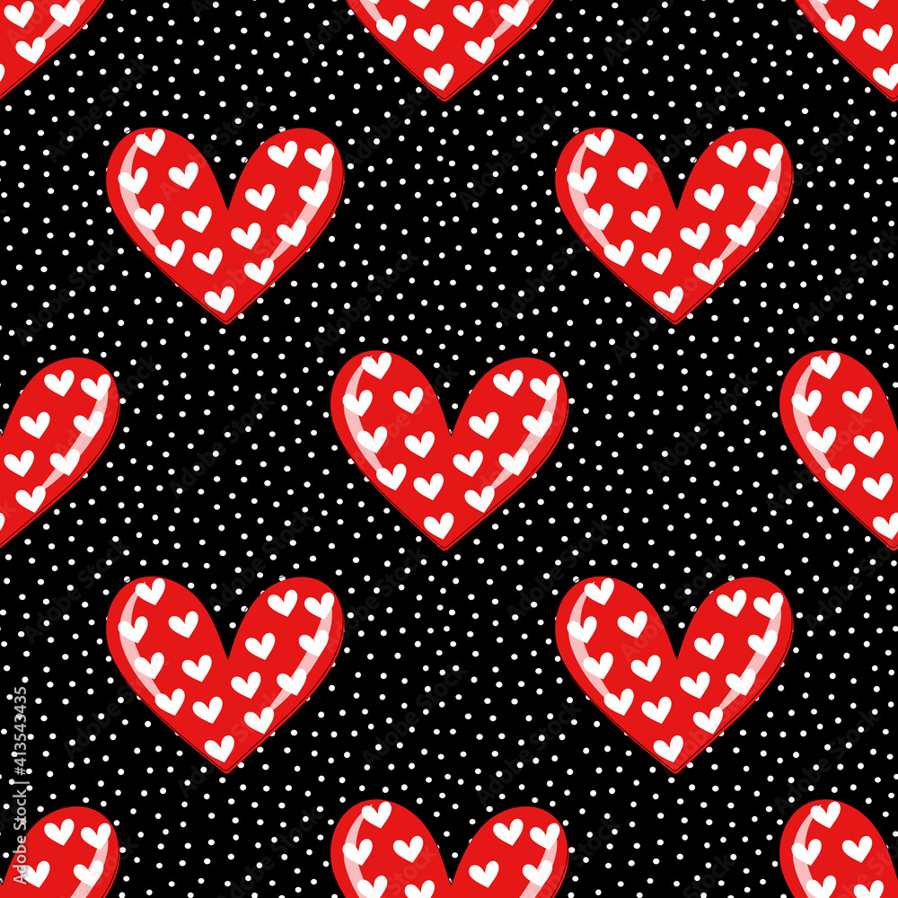 Canvas Prints trendy seamless pattern of red hearts on black for festive romantic wrapping paper, fabric, textile,