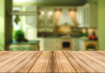 wooden-board-empty-table-blurred-background-green-kitchen