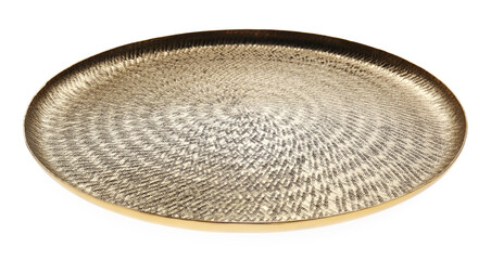 Shiny stylish gold tray isolated on white