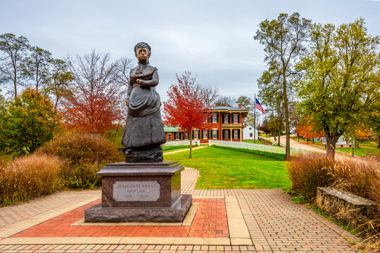 Galena, USA - October 29, 2019 : First Lady Julia Grant of USA statue view in GalenaTown of Illinois State.