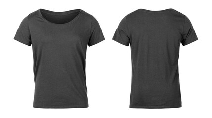Realistic Grey unisex t shirt front and back mockup isolated on white background with clipping path.