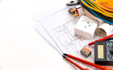 Electrical repair tools in the house. Selective focus.