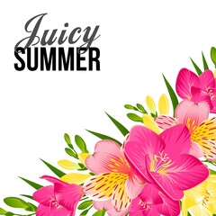 FESTIVE BANNER WITH BRIGHT TROPICAL FLOWERS