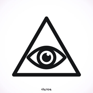 All seeing eye symbol, simple triangle, vector illustration