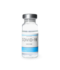 Vial with vaccine against coronavirus isolated on white