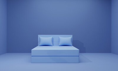 3D rendering blue sofa and pillow of a bed bedroom in interior room wall