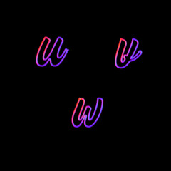 Glowing neon small letters - letters u-w