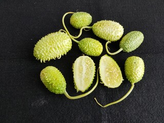 
Cucumis anguria, commonly known as maroon cucumber, West Indian gherkin, maxixe, burr gherkin,...