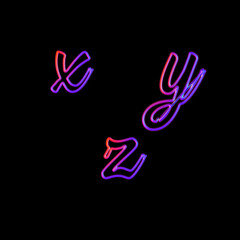 Glowing neon small letters - letters x-z