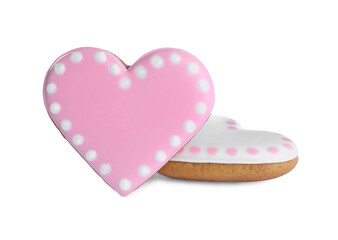 Obraz na płótnie Canvas Delicious heart shaped cookies on white background. Valentine's Day