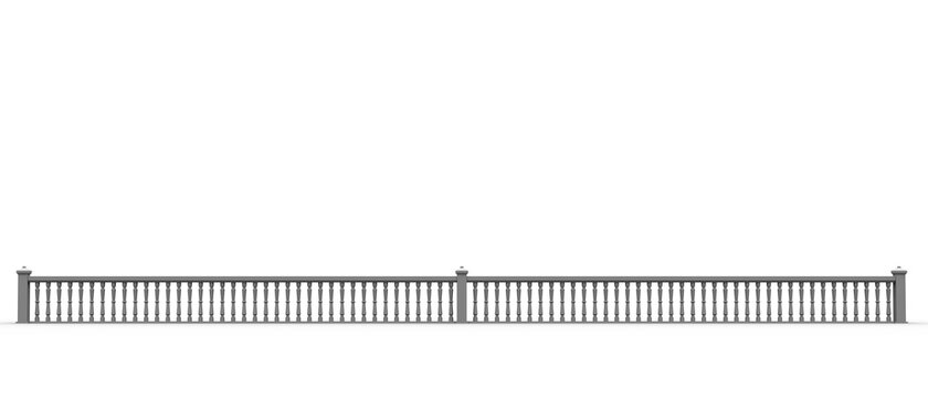 Maqueta 3D de una barandilla con balaustrada. Pasamanos exterior. Valla de un parque, avenida, paseo mar&iacute;timo...