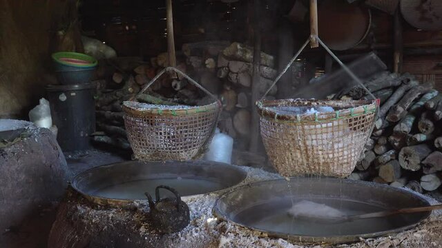 real time footage of production of natural rock salt at Bo Kluea district, Nan, Thailand