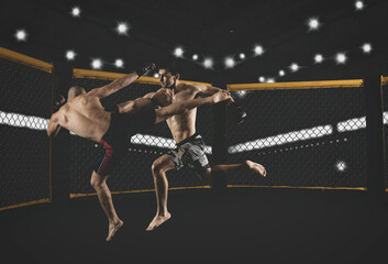 MMA boxers fighters fight in fights without rules. Matte image