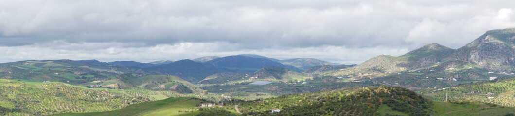Fototapeta na wymiar panorama view of the Sierra de Grazalema hills and mountains in northern Andalusia