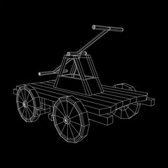 Handcar transportation. Draisine or rail vehicle. Wireframe low poly mesh vector illustration.
