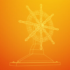 Ship steering wheel. Marine rudder. Wireframe low poly mesh vector illustration.