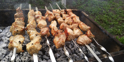 outdoor food, barbecue, grill, charcoal food. selective focus
