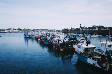 Fototapeta na wymiar view of the harbor in Brittany, France, Fishermen boats