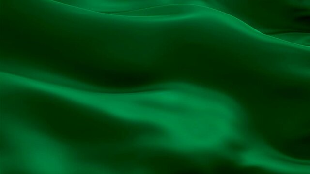 Silk Flag Animation of Emerald color background video waving in wind. Realistic Green Flag background. Emerald color Flag Looping Closeup 1080p Full HD footage. Emerald Satin flag sing of safety
