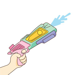 Water gun color illustration. Toy water gun in hand on white background