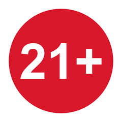 21+ restriction flat sign isolated in red circle. Age limit symbol. No under twenty one years warning illustration