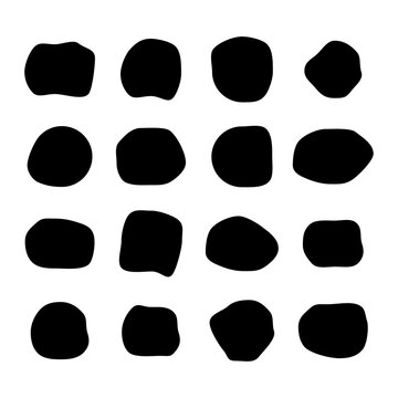 Set of abstract ink blotch, round liquid blot inkblot shape. Freskle pebble. Deform random smooth vector illustration
