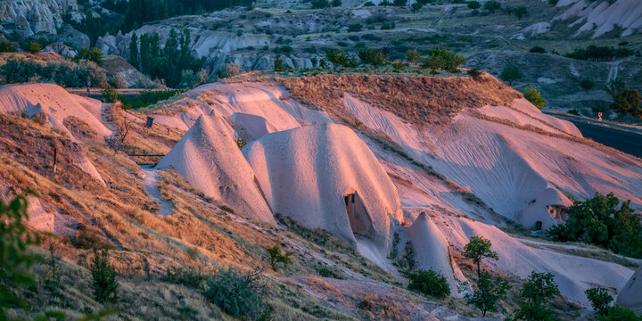 Panoramic View of the cave houses of the Anatolian Plains, Cappadocia, Turkey