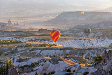 Hot Air Ballooning over the Cappadocia Plains, Anatolia, Turkey, at dawn