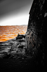 wall sea river orange teal